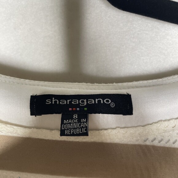 Sharagano Size 8 Dress with Belt White and Brown Striped Lined Rayon Polyester - Picture 4 of 9